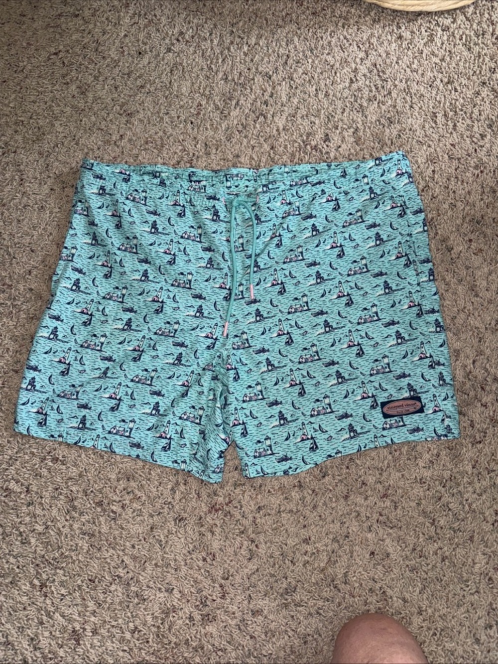 Vineyard Vines Shorts Mens L Blue  Sailboat Print/Boats Swim Trunks 4 Pockets
